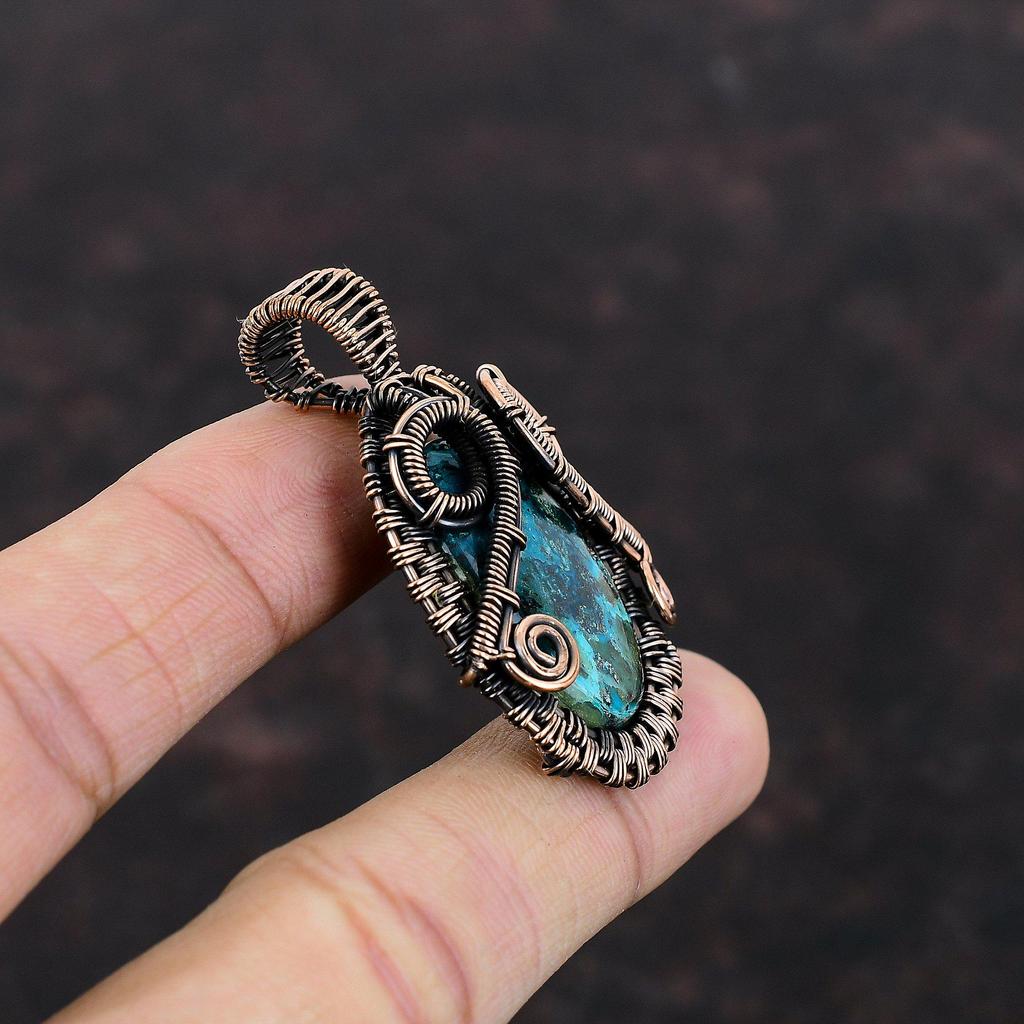Chrysocolla Pendant Copper Wire Wrapped Pendant Handmade Pendant Copper Jewelry Genuine Gemstone Pendant Gift For Mother Chrysocolla Jewelry