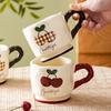 Medium Retro High Value Cherry Plaid Ceramic Mug Home Casual Cup Milk Breakfast Cartoon Creativity