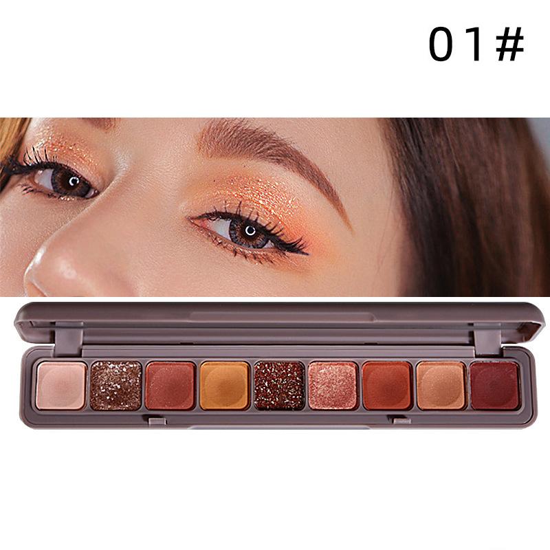 

9-Color Low Saturation Eyeshadow Palette Mirror Case Matte Tea Pink Apricot Eye Makeup Palette Daily Makeup Long Lasting 1