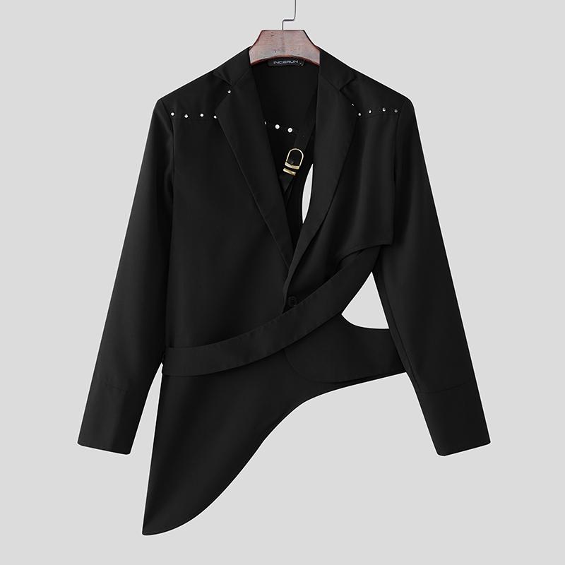 

INCERUN Мужской блейзер оверсайз с длинным рукавом и нерегулярными вырезами, тонкое пальто S чёрный