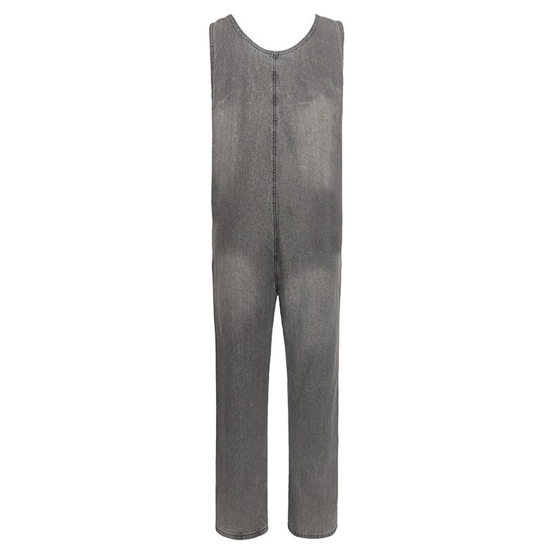 Mono rasgado con bordado Floral para mujer, peto vaquero sin mangas a la moda de verano para mujer