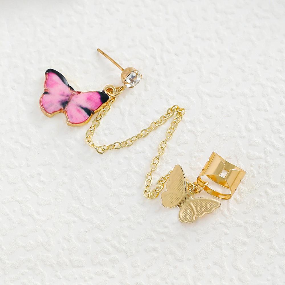 Elegant Butterfly Alloy Stud Earrings With Colorful Designs Geometric