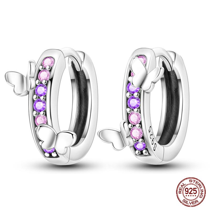 925 Sterling Silver Trendy Colored Tulip Earrings For Women Cubic Zircon Butterfly Double Hoop Earrings Fine Engagement Jewelry