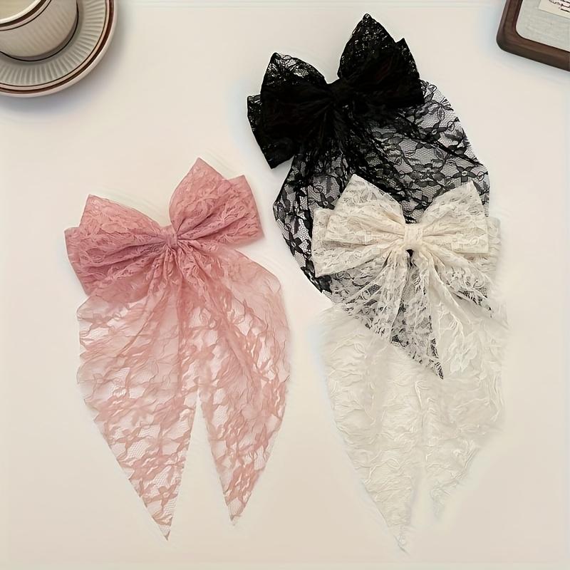 3Pcs Elegant Lace Bow Hairpin - Black, Pink - Elegant Bow Hairpin,