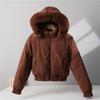 New Style Fur Collar Down Jacket for Women, Korean Style Short Plus Velvet Jacket, Winter Thickened Cotton Jacket for Little People