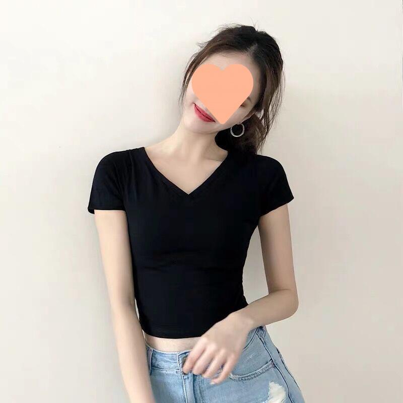 Double V-Neck Sweetheart High-Waist Crop Top - Short-Sleeved, Backless, Casual Versatile T-Shirt