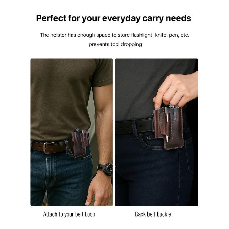 Hiram Tactical Multi Tool Belt Leather Bag Portable Tool Storage Bag Holster Outdoor Camping Hunting Waist Pocket