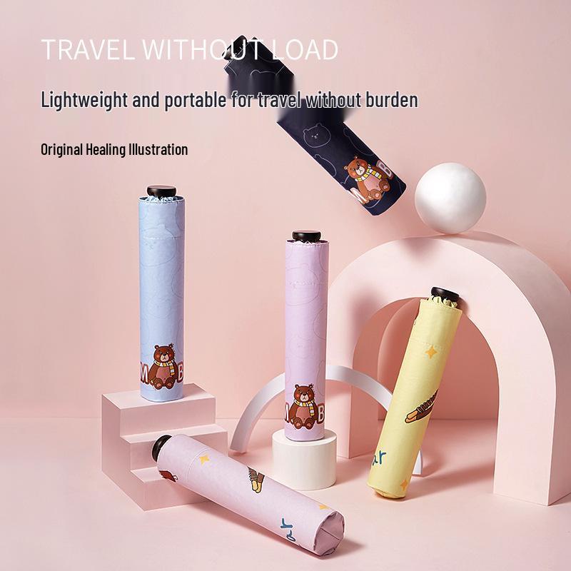 

3-Fold Ultralight Black Glue UV Protection Bear Umbrella for Rain or Shine - For Female Students 21.5cm x 3.5cm x 3.5cm