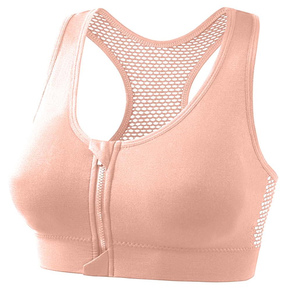 Women's Underwear Front Zipper Yoga Sports Bra Hollow Mesh Breathable Hole Large Size Without Steel Ring Sports Bra