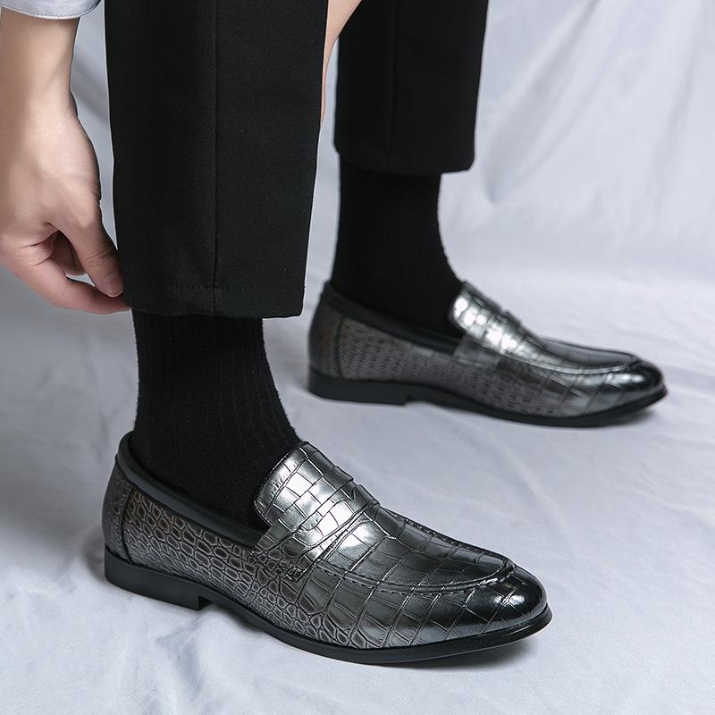 

Большие кожаные туфли 48 размера, мужские новые однопедальные повседневные деловые туфли-лоферы, британские туфли Doudou на мягкой подошве 48 серебряный