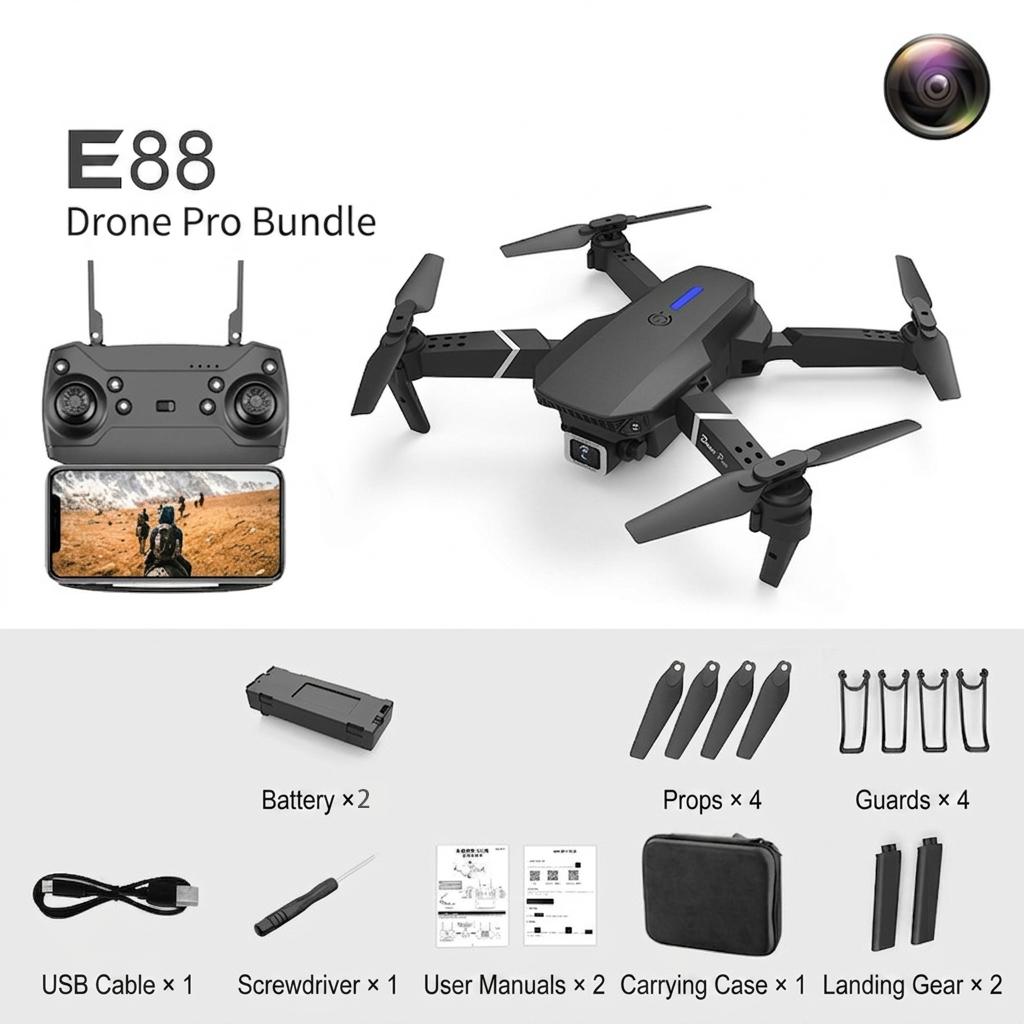 E88 Pro Mini RC Drohne 4K Dual HD Kamera Faltbarer Quadcopter Helikopter Spielzeug 3 Batterien Pack Jungen Geschenk