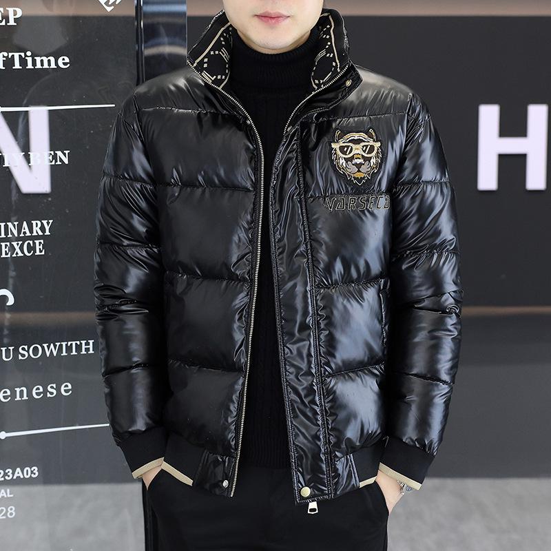 

Men s European-Style Stand Collar Cotton Jacket - Trendy, Warm, Thick, Bright Surface, Korean-Style Versatile Coat M чорний