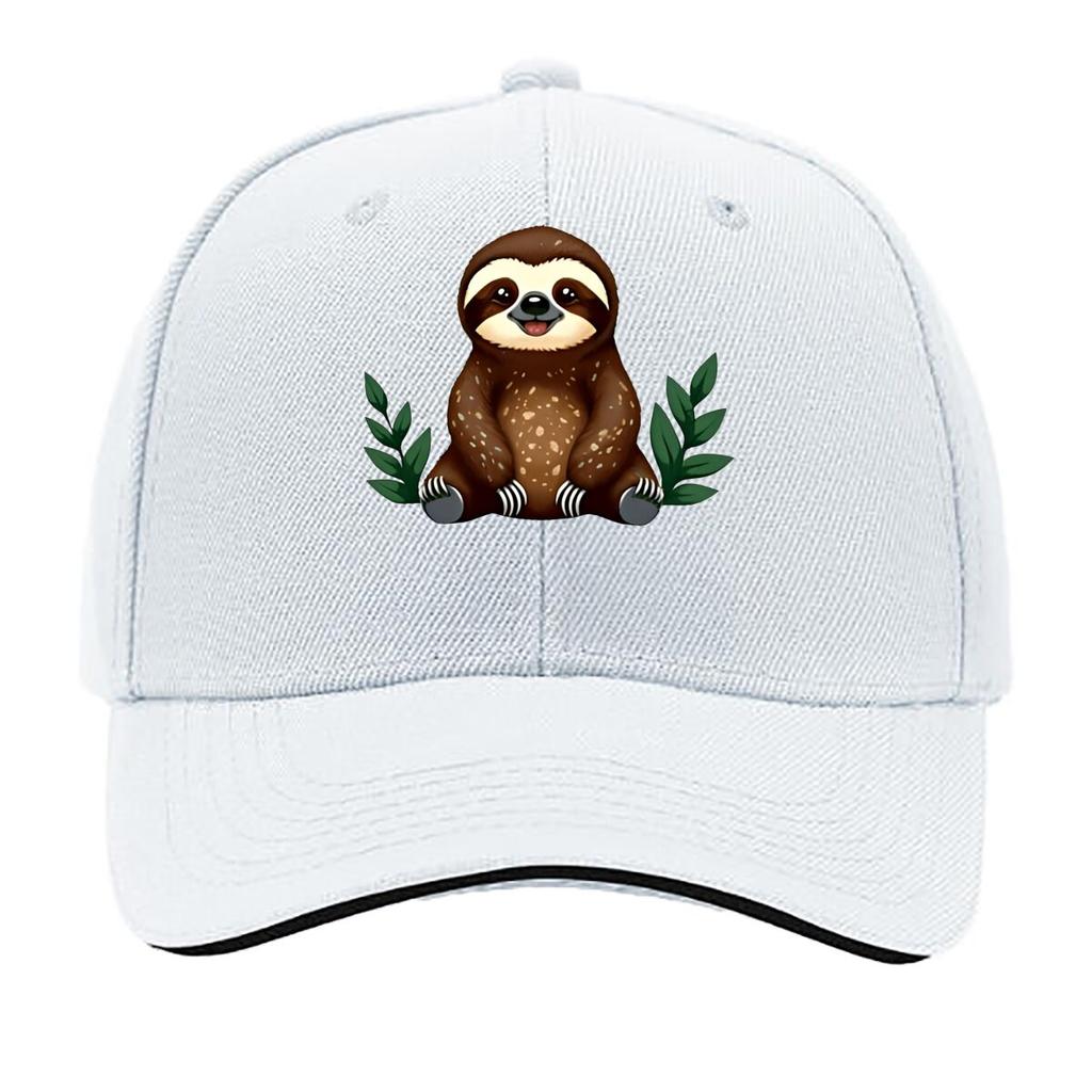 Adjustable Vintage Baseball Cap with Cute Slothin Bear Cartoon Print Breathable Textile Fabric H Sandwich Baseball Cap