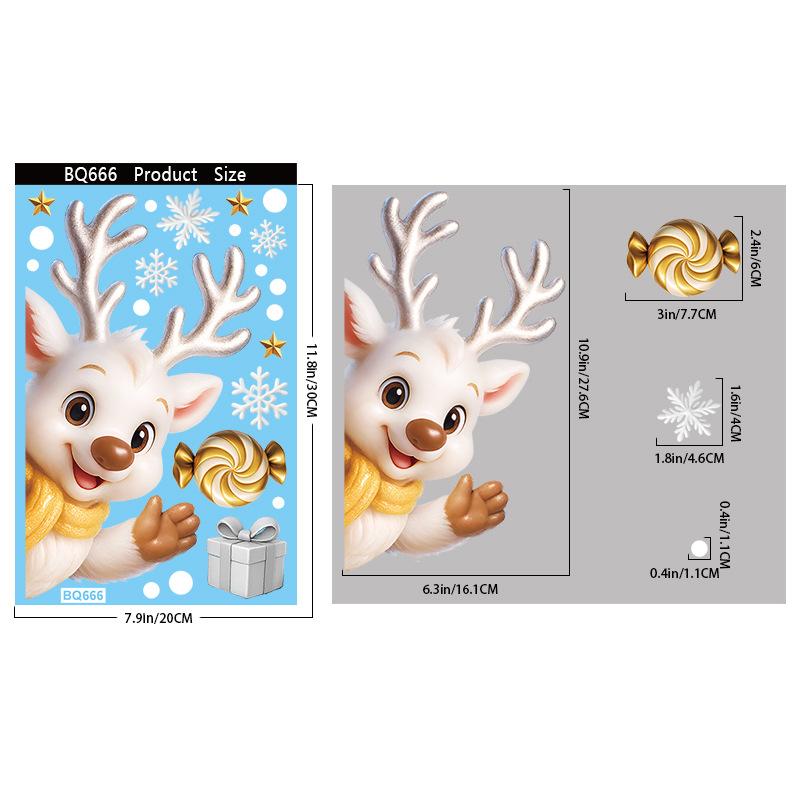 Christmas Snowflake Elk Snowman Glass Sticker Noel Ornaments Xmas Wall Stickers Merry Christma Decor Happy New Year Sticker