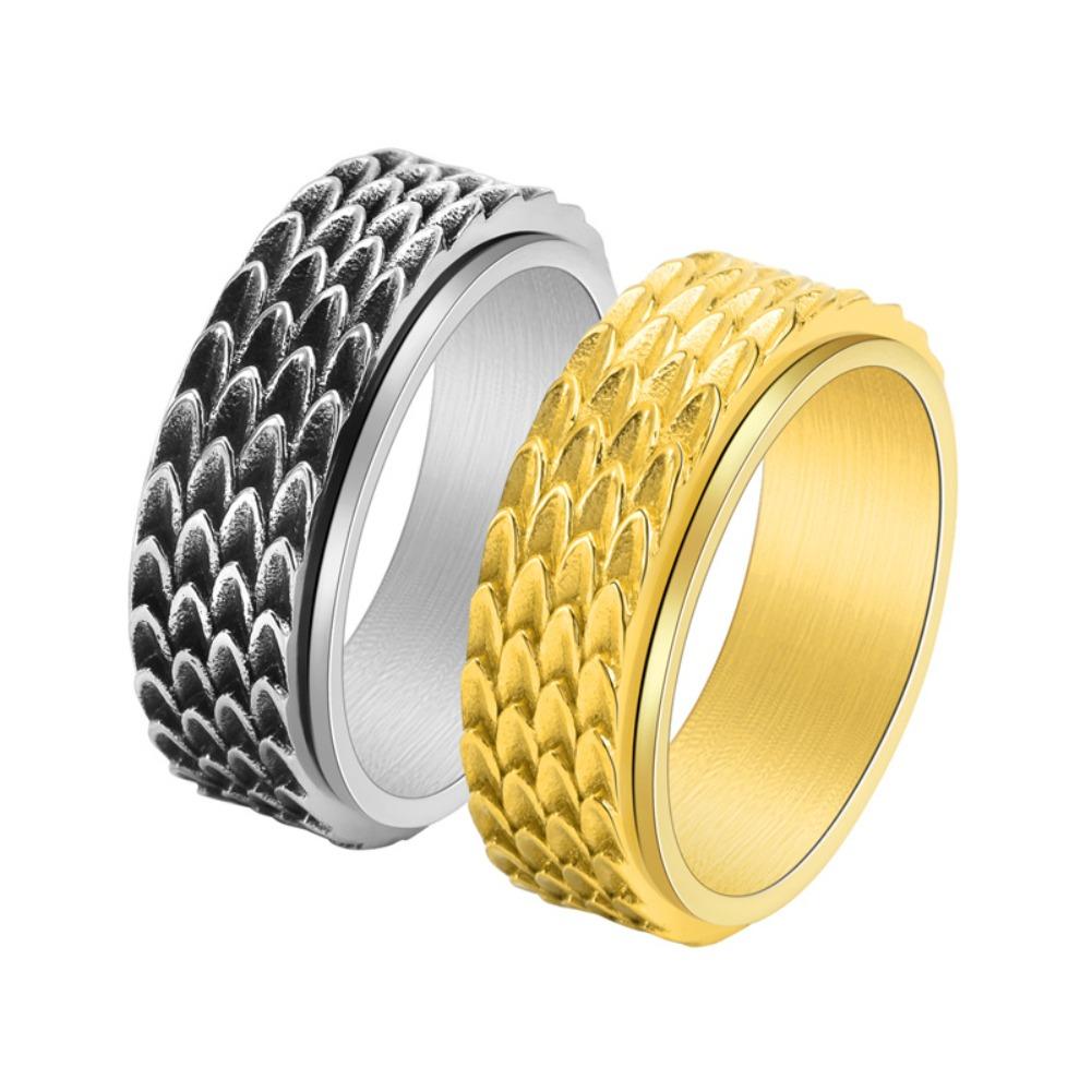 Vintage Mens Stainless Steel Dragon Scale Rotating Ring Fashion Minimalist Trendy Index Finger Accessory