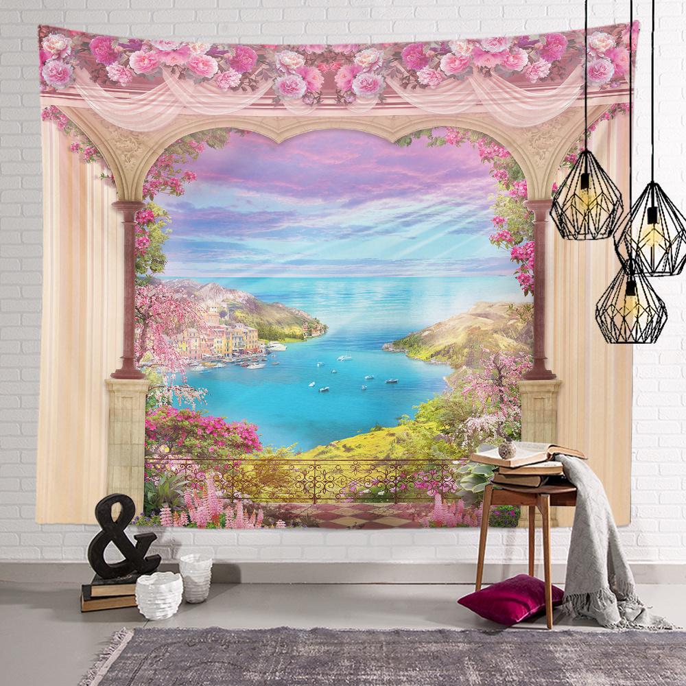 Scenic Coastal Tapestry Background Cloth Hanging Cloth Bedroom Bedside Decorative Wall Cloth Rental Dormitory Tapestry