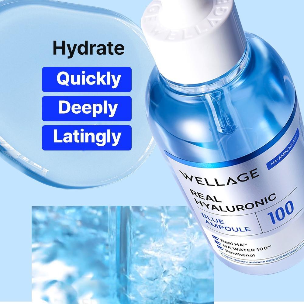 Wellage Real Hyaluronic Blue Ampoule Deep Hydrating Facial Ampoule 100ml
