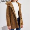BITCED Fleece-Lined Cotton Coat with Hood and Fur Collar Winter Warmth Outerwear Plus Size Women's Cotton Jacket