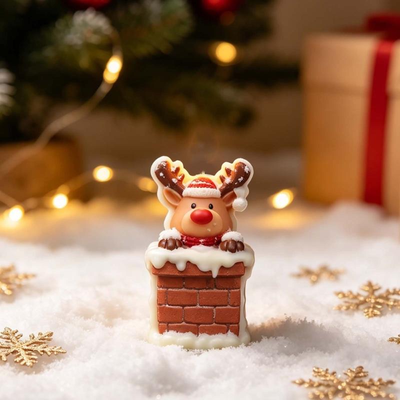 Christmas Chimney Deer Mould for Holiday Candle Soap Making, Holiday Theme Resin Casting Mould for Home Decoration