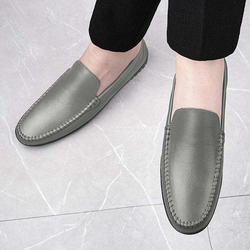 Men's Genuine Leather Loafers Slip-On Comfortable Flat Casual Breathable Soft Sole Shoes Non-Slip Lightweight Men Walking Shoes