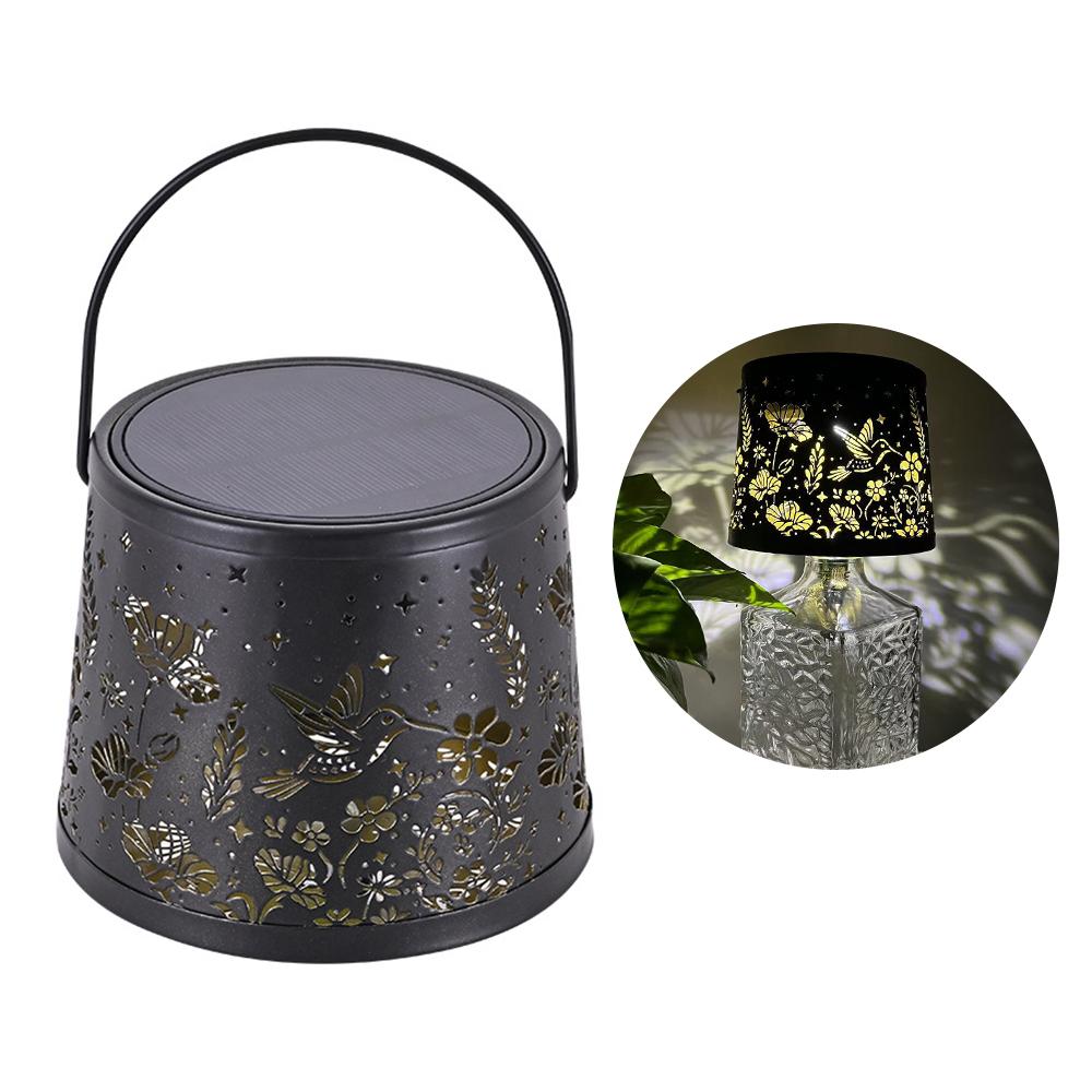 

Hollow Flower Bird Pattern Embedded Wine Bottle Light Outdoor Solar Decorative Hanging Atmosphere Lamp A