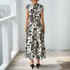 Women's V Neck Sleeveless Midi Dress A-Line High Waist Elegant Floral Print Sundress