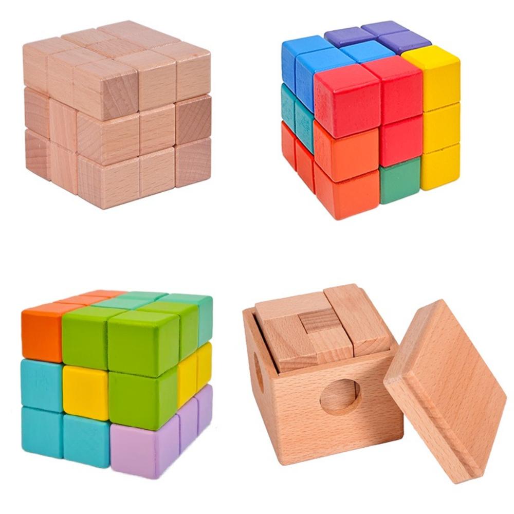Wooden Luban Lock Kong Ming Lock for Kids Adults Beech Soma Cube 7 Pieces Boxed 3D Puzzle Brain Teaser Intelligence Toy MX9521