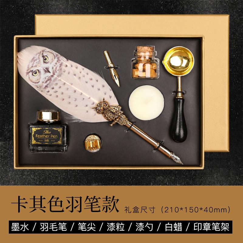 Magische Akademie Federkiel-Tauchstift-Set mit Wachssiegel-Kit, Eulenfeder-Stift Kreatives Geschenk, Schreibwaren Geschenkbox