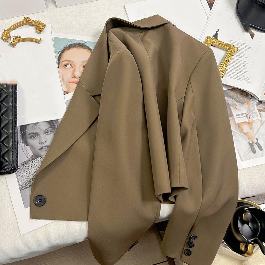 Černá zkrácená saka Dámský trend Všechny zápasy Klopový límec Zkrácená bunda Dámská Korejský šik Jednořadé sako