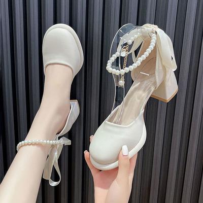 Fairy Style Mary Jane High Heels Female Spring Summer New French Temperament Matching Skirt Thick Heel Sandals