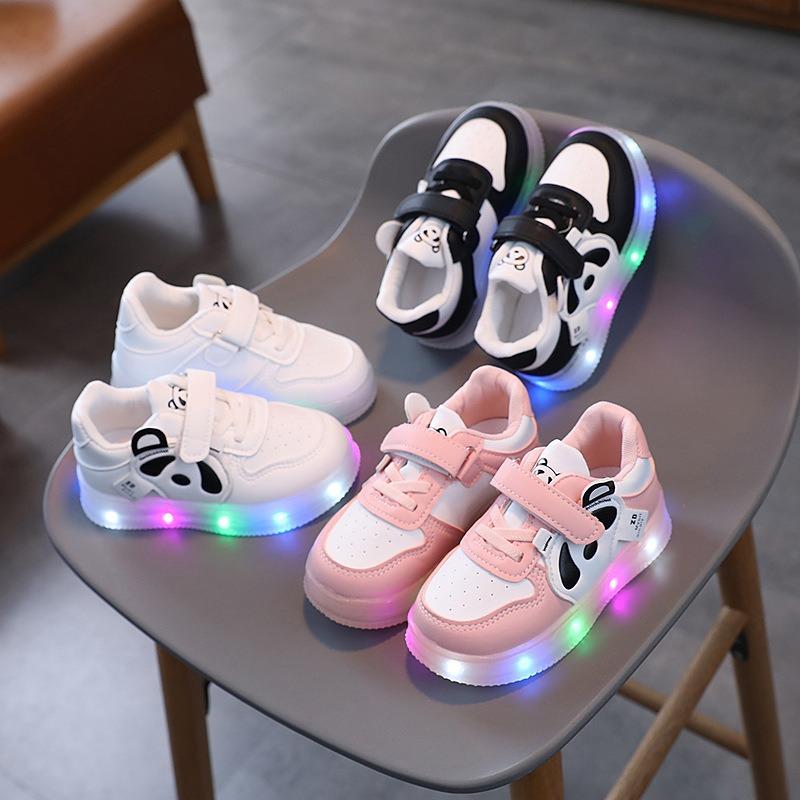 Baby Panda Cartoon Board Shoes LED Light-Up Casual Sneakers for Toddlers & Children Casual Cool Kids Shoes Everyday Sneakers