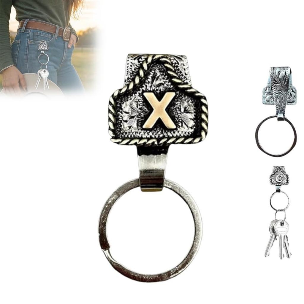 Western Cowboy Letter Keychain, Vintage Handmade Letter  Initial Keychain Clip, Personality Metal Key Chain For Belt
