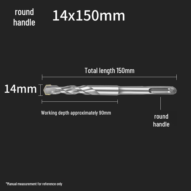 Square Shank 4-Flute Impact Drill Bit for Concrete, Round Shank 2-Flute Hole-Enlarging Drill Bit 150MM