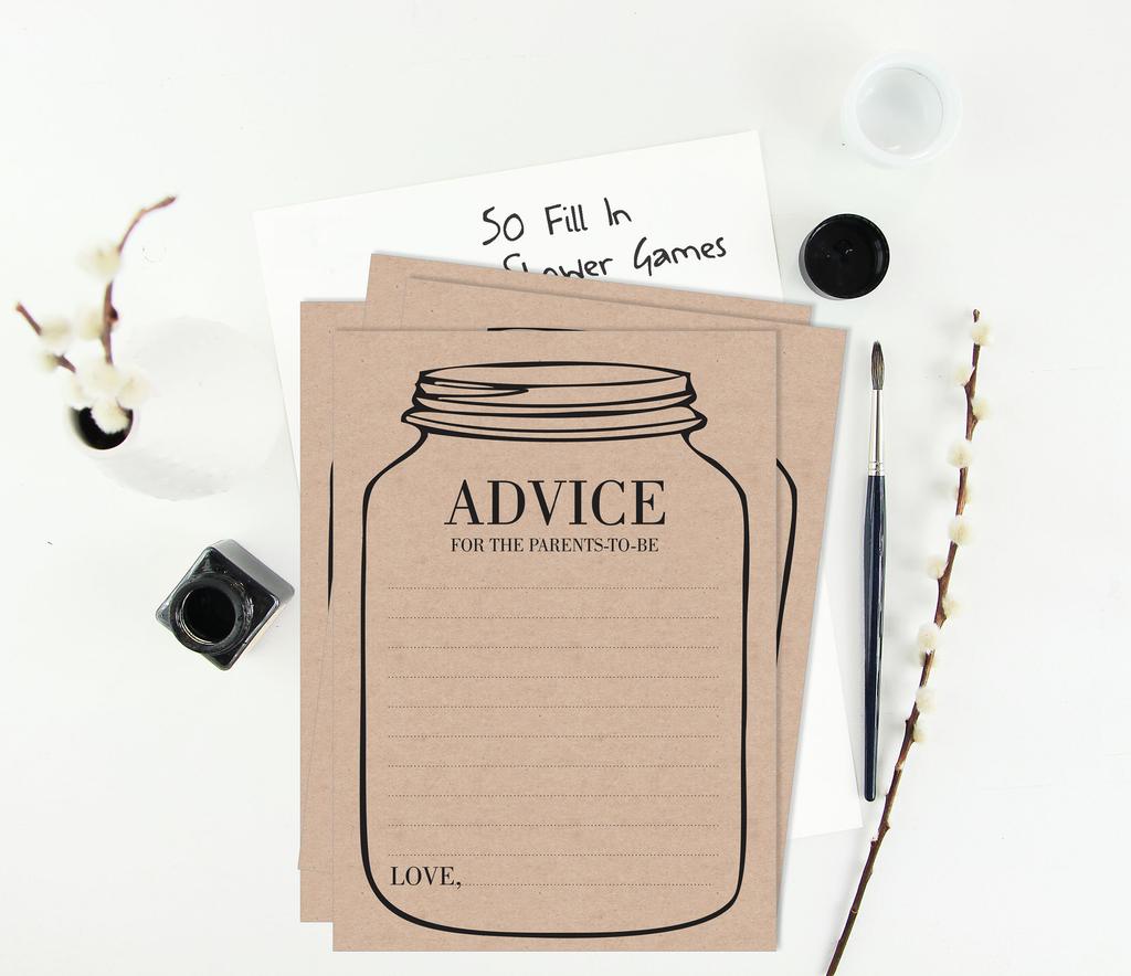 Inkdotpot 50A  Advice CardsA  For Baby Shower Game Mason Jar Advice For New Mom & Dad Gender Neutral Boy Or GirlA  Rustic Kraft Party