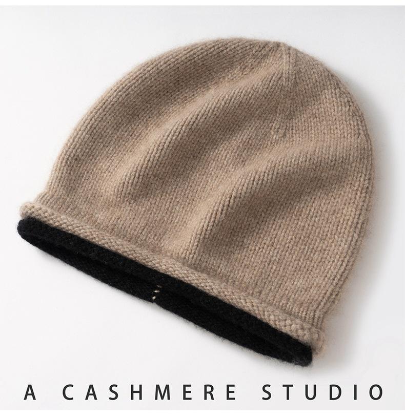 Unisex Cashmere Slouchy Beanie: Double-Sided Knit Hat for Autumn/Winter Warmth