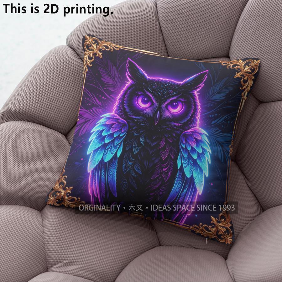 Neon Glow Owl Print Throw Pillow Covers Pattern Cushion Cover Suitable For Sofa Bedroom Car Pillow Cover