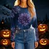 Women's Long Sleeve Halloween Print Neck Casual Top for Fall Festivities