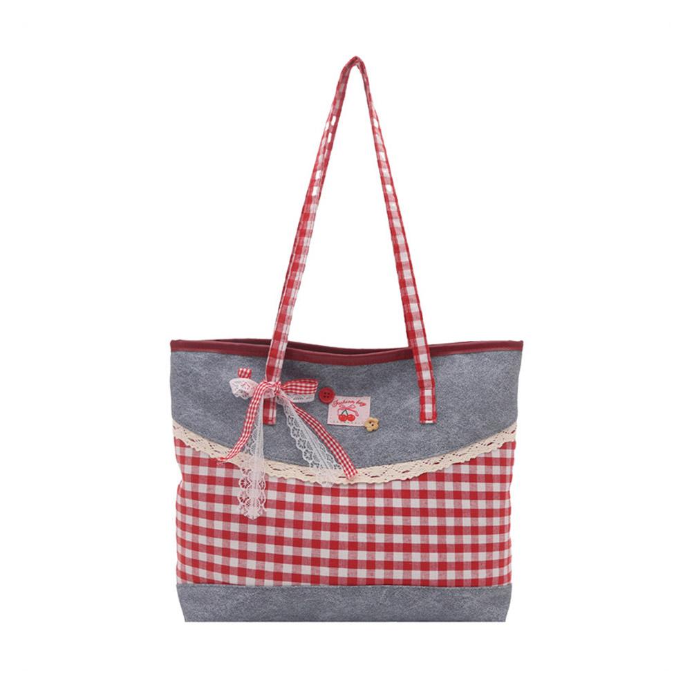 

Retro Bow Lace Shoulder Bag Leisure Grid Large capacity Handbag Underarm Bags Commuting Tote Bags College students Schoolbag