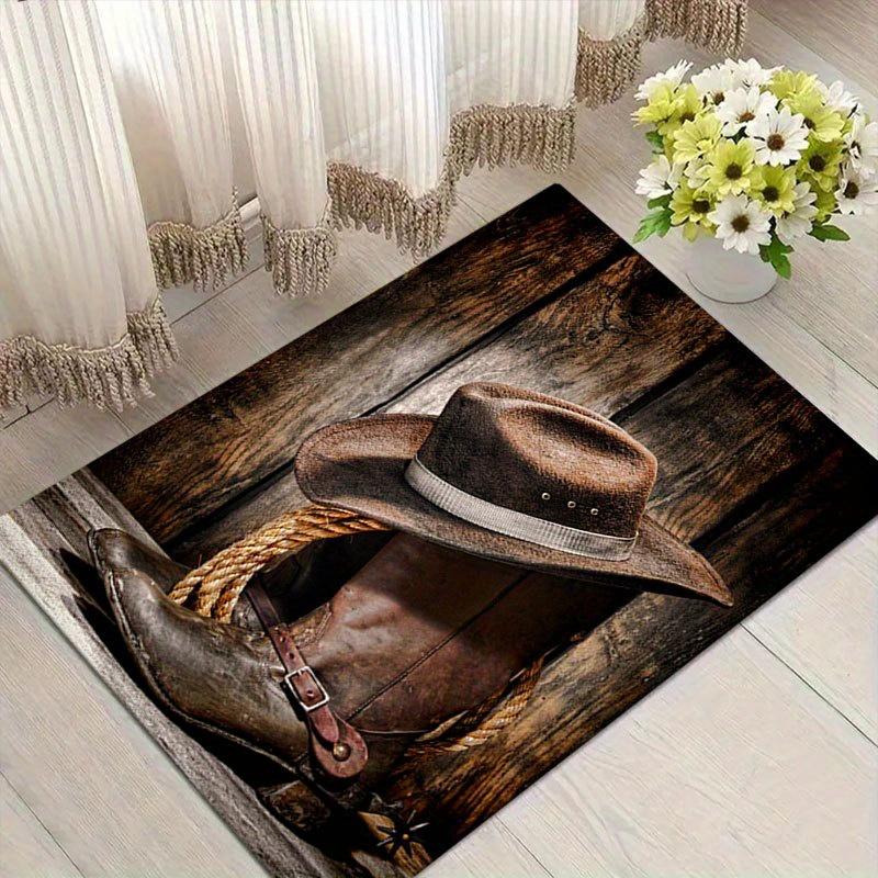 Oversize Cowboy Boots and Hat Doormat, Heavy 800GSM Western Design Rug for Living Room Bedroom Porch Hallway Farmhouse Decor