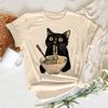 Nudel Ramen Katze Shirt Teen Popkultur Grafik Bequem Gothic Vintage Klassisch T-Shirt Damen 80er Bequem 2000er kawaii