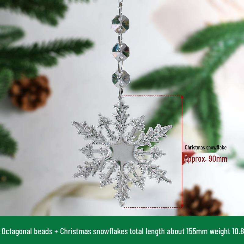 Transparent Acrylic Snowflake Ornament Set with Crystal Bead Strings for Christmas Tree Decoration
