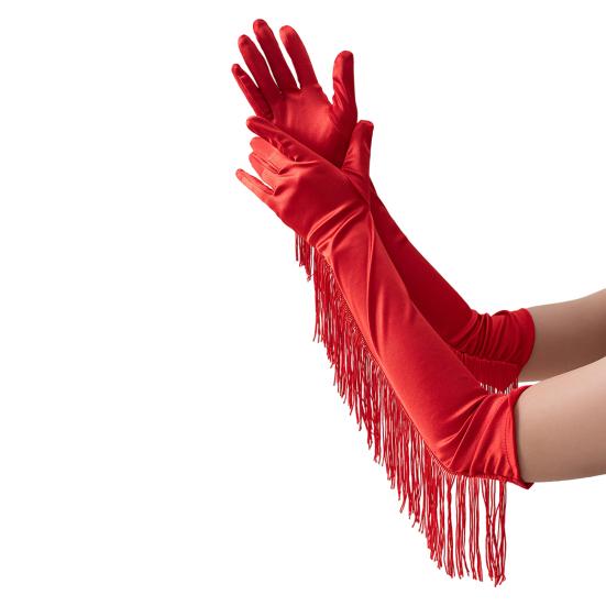 Fringed Elbow Gloves 17.7" Vintage Long Opera Pageant Gloves 1920s