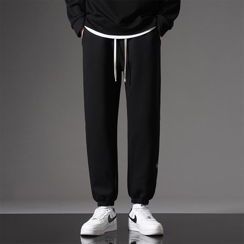 Men's Versatile Solid Color Casual Pants for Autumn and Winter Breathable Plus Velvet Thickened Sports Fashion Nine-point Outdoor Loose Trousers
