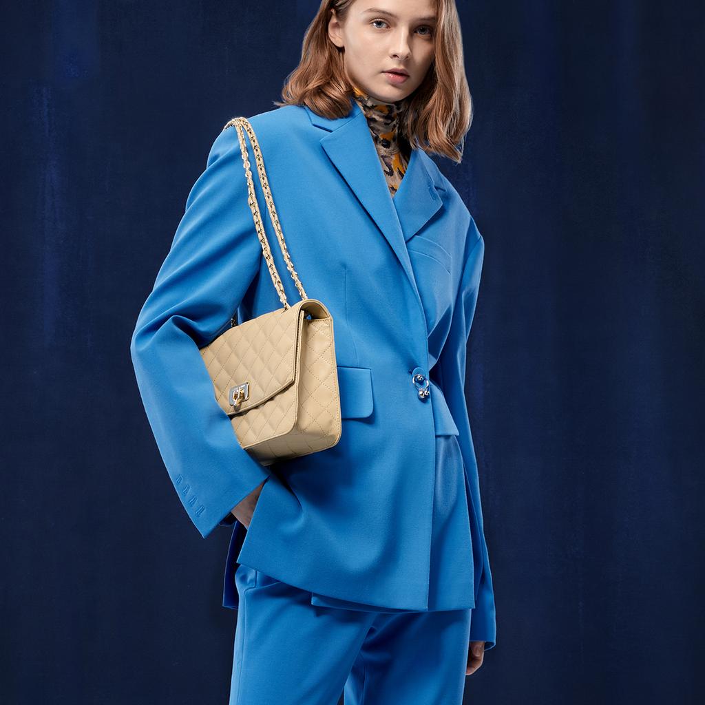 New CHARLES&KEITH PU Shoulder Bag Medium Size Women's Black/Beige /Cream CK2-70782173