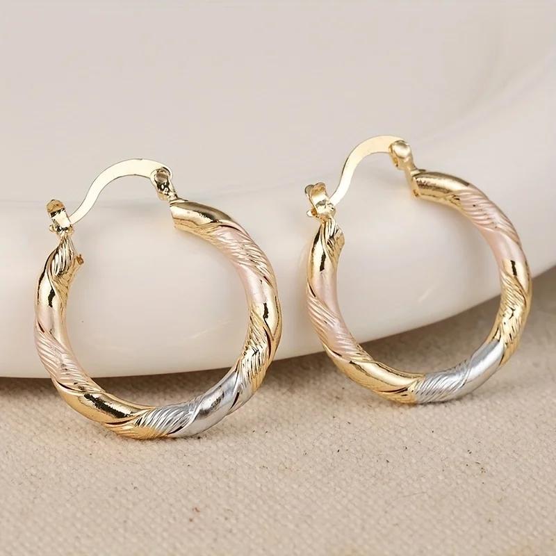 Two-Tone Elegant & Classic Twisted Hoop Earrings, Golden And Silvery Round Hoops, Minimalist Fashion Accessories For Womenry