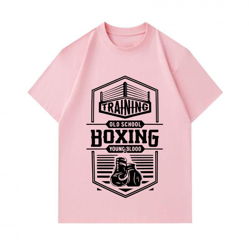 Men's 100% Cotton Crew Neck Short Sleeve T-Shirt, Retro Old School Boxing Training Printed Casual Comfortable Tee for Daily Streetwear Workout Activit