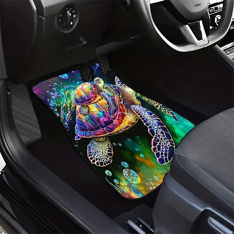 4pcs Set of Colorful Turtle-Patterned Car Floor MATS, Crystal Velvet Anti Slip Design, Universal 4pcs Set, Decorate The Interior Space