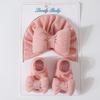 Newborn Knitted Cotton-filled Big Bow + Knitted Socks Set Baby Hat Headscarf Hat Wind