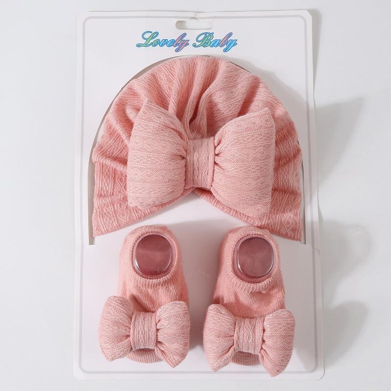 Newborn Knitted Cotton-filled Big Bow + Knitted Socks Set Baby Hat Headscarf Hat Wind