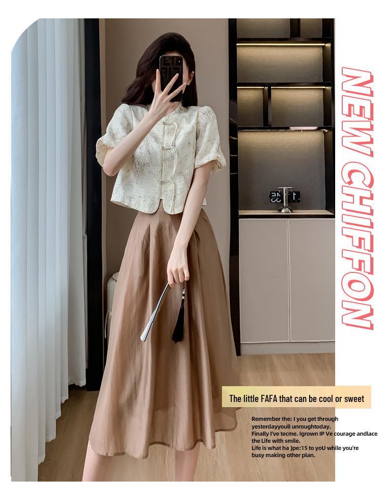 Xiaxin Real Shot Chinese-Style Skirt Set: New Two-Piece Outfit with Light National Style Half-Length Skirt